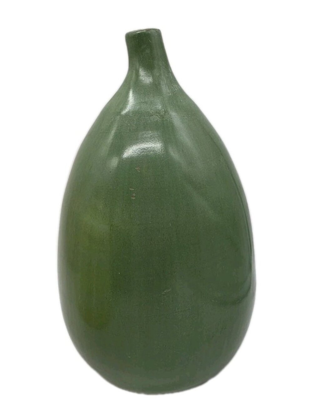 Green Gourd Shaped Long Neck Art Pottery Vase Jose Sosa Vtg Chulucanas Folk Art